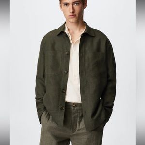 Mango Linen Shirt - Olive, Size M